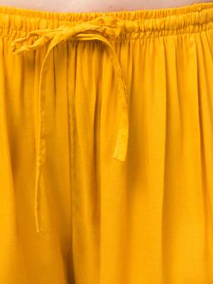Women Mustard Solid Relaxed Fit Palazzo with Elastic Drawstring 6