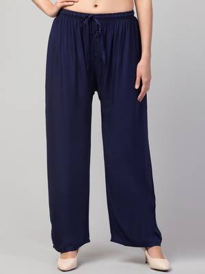 Women Navy Solid Relaxed Fit Palazzo with Elastic Drawstring 1
