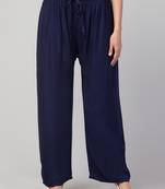 Women Navy Solid Relaxed Fit Palazzo with Elastic Drawstring