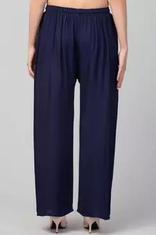 Women Navy Solid Relaxed Fit Palazzo with Elastic Drawstring
