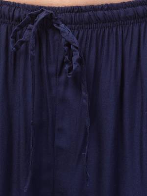 Women Navy Solid Relaxed Fit Palazzo with Elastic Drawstring 6