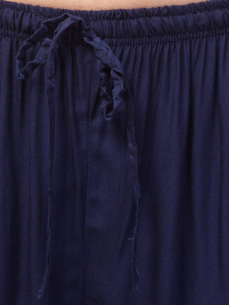 Women Navy Solid Relaxed Fit Palazzo with Elastic Drawstring