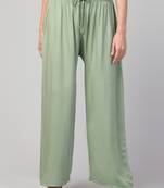 Women Olive Green Solid Relaxed Fit Palazzo with Elastic Drawstring