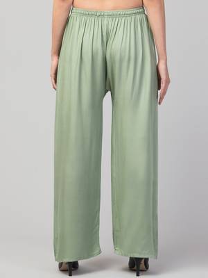 Women Olive Green Solid Relaxed Fit Palazzo with Elastic Drawstring 2