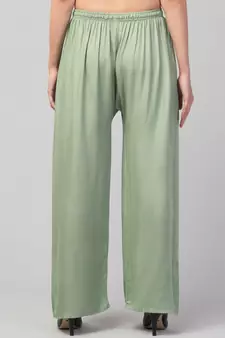 Women Olive Green Solid Relaxed Fit Palazzo with Elastic Drawstring