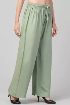 Women Olive Green Solid Relaxed Fit Palazzo with Elastic Drawstring
