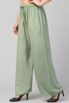 Women Olive Green Solid Relaxed Fit Palazzo with Elastic Drawstring