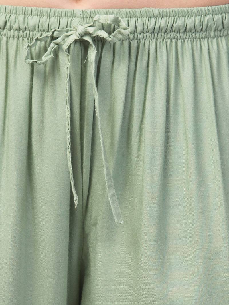 Women Olive Green Solid Relaxed Fit Palazzo with Elastic Drawstring