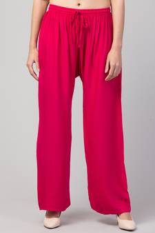 Women Pink Solid Relaxed Fit Palazzo with Elastic Drawstring