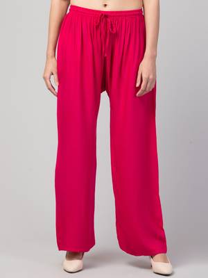 Women Pink Solid Relaxed Fit Palazzo with Elastic Drawstring 1