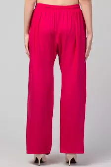 Women Pink Solid Relaxed Fit Palazzo with Elastic Drawstring