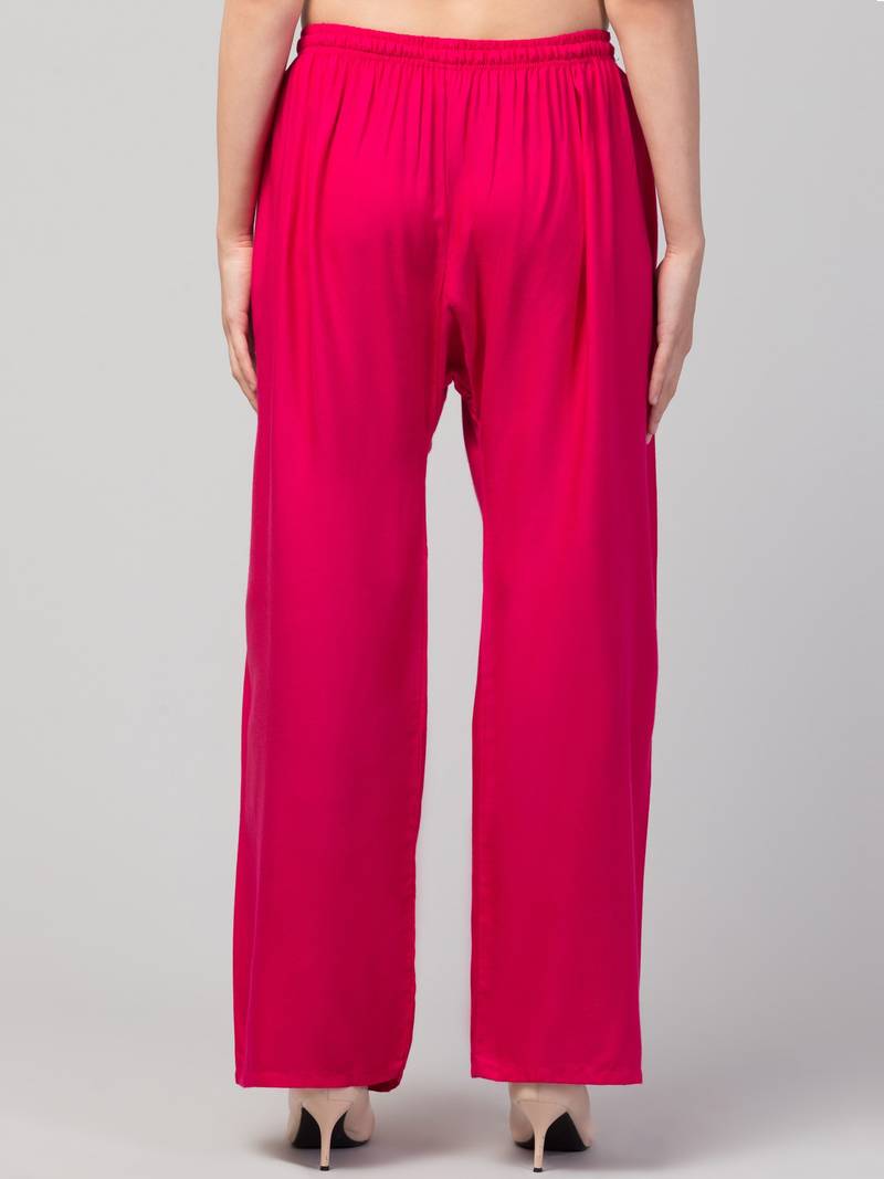 Women Pink Solid Relaxed Fit Palazzo with Elastic Drawstring