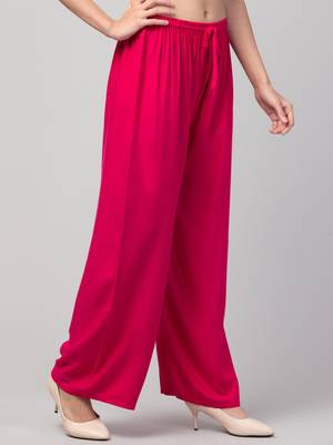 Women Pink Solid Relaxed Fit Palazzo with Elastic Drawstring 3