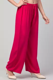 Women Pink Solid Relaxed Fit Palazzo with Elastic Drawstring
