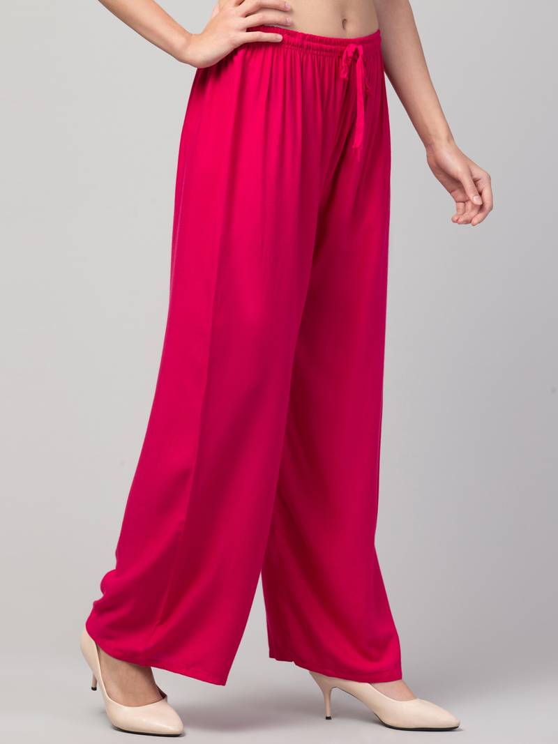 Women Pink Solid Relaxed Fit Palazzo with Elastic Drawstring