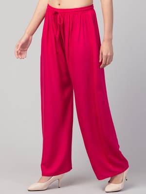 Women Pink Solid Relaxed Fit Palazzo with Elastic Drawstring 4