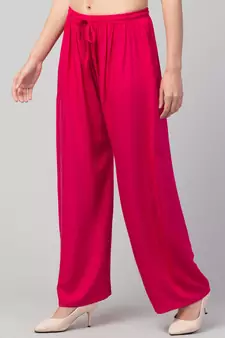 Women Pink Solid Relaxed Fit Palazzo with Elastic Drawstring