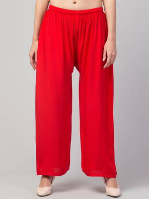 Women Red Solid Relaxed Fit Palazzo with Elastic Drawstring 1