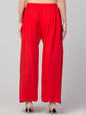 Women Red Solid Relaxed Fit Palazzo with Elastic Drawstring 2