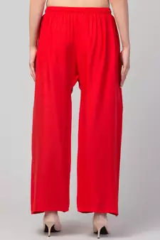 Women Red Solid Relaxed Fit Palazzo with Elastic Drawstring
