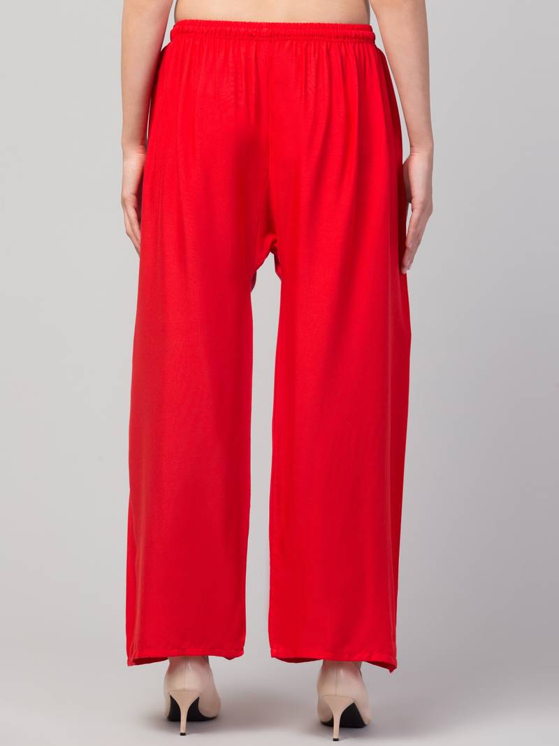 Women Red Solid Relaxed Fit Palazzo with Elastic Drawstring