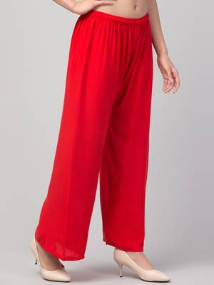 Women Red Solid Relaxed Fit Palazzo with Elastic Drawstring 3