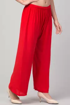 Women Red Solid Relaxed Fit Palazzo with Elastic Drawstring