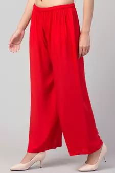 Women Red Solid Relaxed Fit Palazzo with Elastic Drawstring