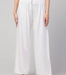 Women White Solid Relaxed Fit Palazzo with Elastic Drawstring
