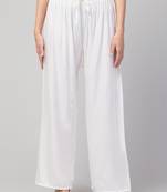 Women White Solid Relaxed Fit Palazzo with Elastic Drawstring