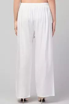 Women White Solid Relaxed Fit Palazzo with Elastic Drawstring