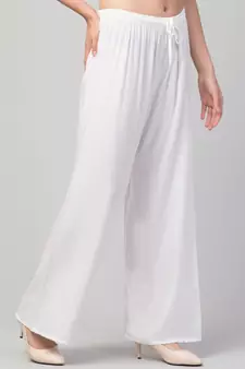 Women White Solid Relaxed Fit Palazzo with Elastic Drawstring