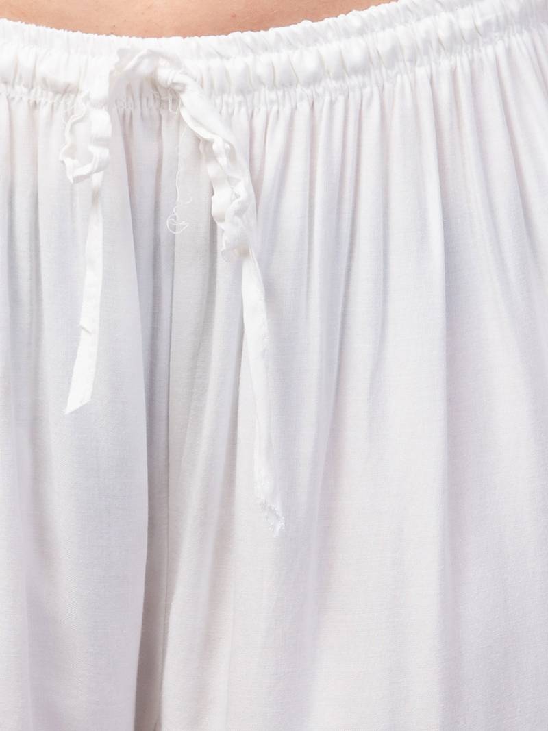 Women White Solid Relaxed Fit Palazzo with Elastic Drawstring
