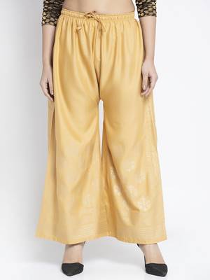 Women Flared Beige Rayon Palazzo Pant Free Size 1