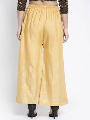 Women Flared Beige Rayon Palazzo Pant Free Size 2