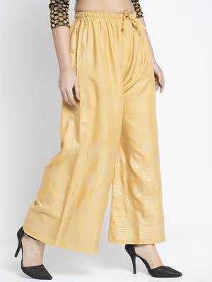 Women Flared Beige Rayon Palazzo Pant Free Size 3