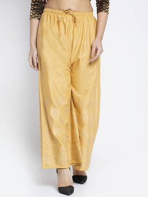 Women Flared Beige Rayon Palazzo Pant Free Size 4