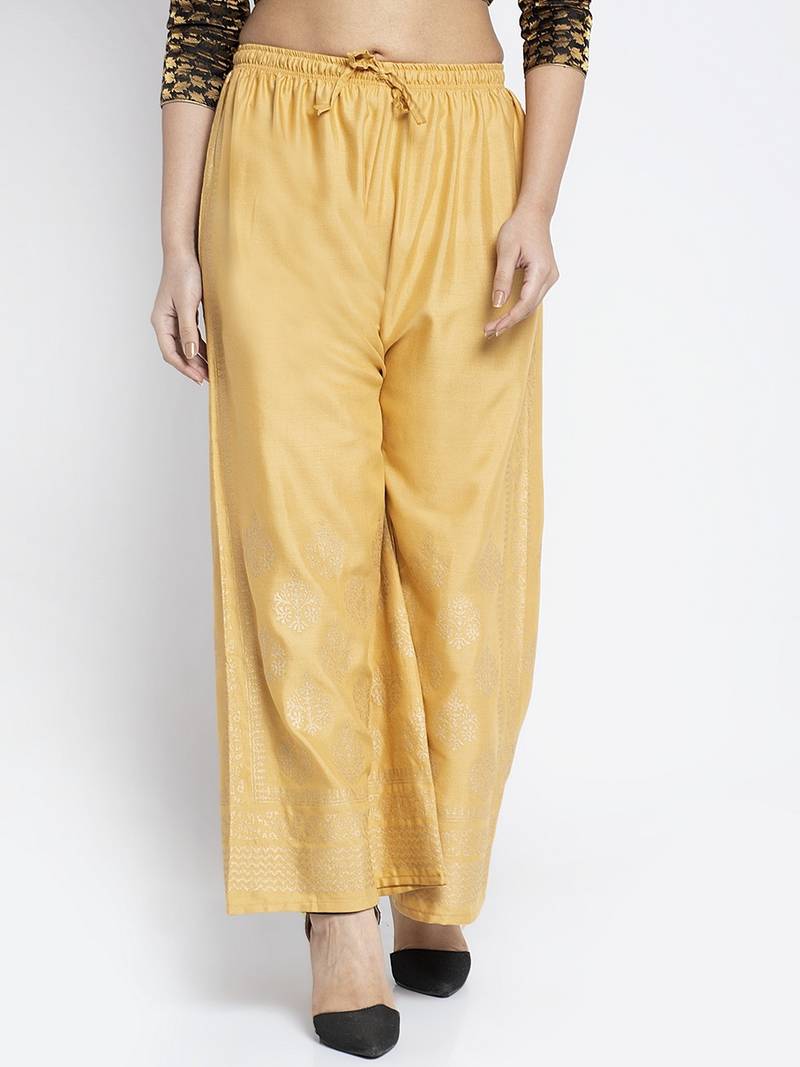 Women Flared Beige Rayon Palazzo Pant Free Size