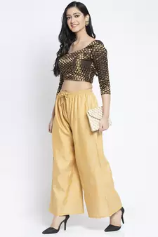 Women Flared Beige Rayon Palazzo Pant Free Size