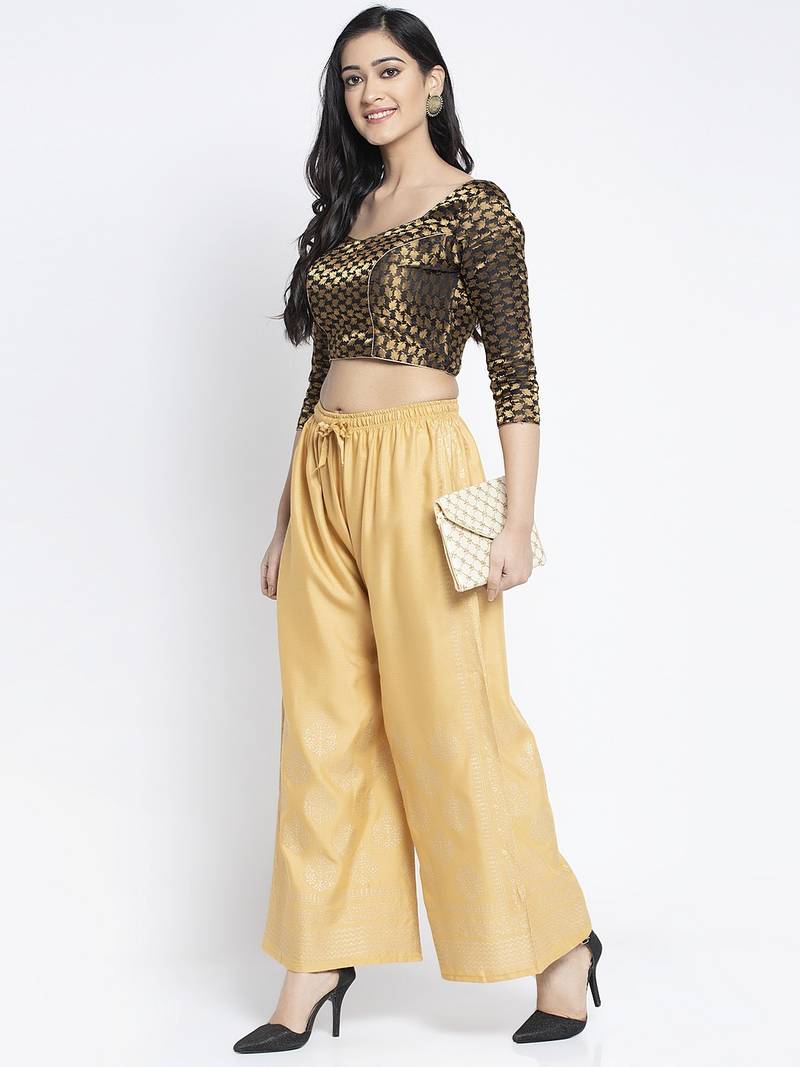Women Flared Beige Rayon Palazzo Pant Free Size