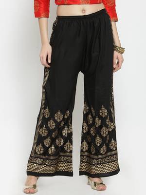 Women Flared Black Rayon Palazzo Pant Free Size 1