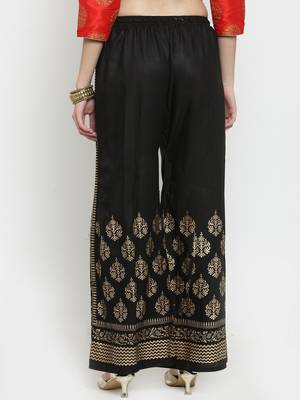 Women Flared Black Rayon Palazzo Pant Free Size 2