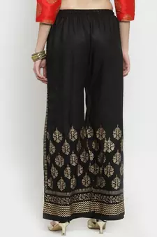 Women Flared Black Rayon Palazzo Pant Free Size