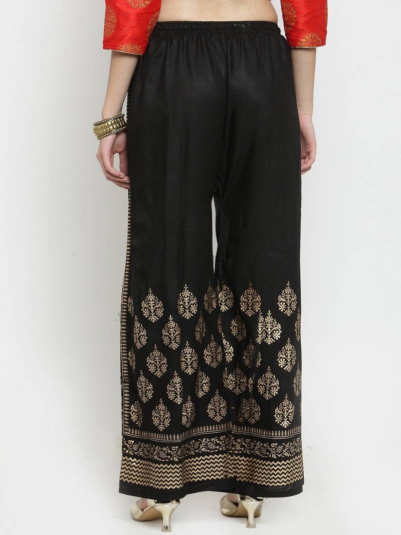 Women Flared Black Rayon Palazzo Pant Free Size