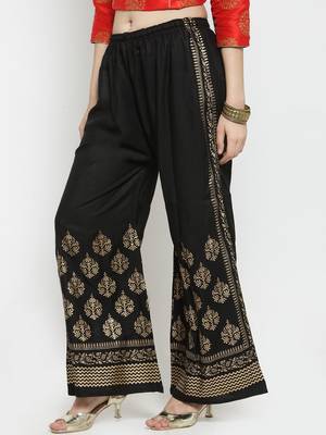 Women Flared Black Rayon Palazzo Pant Free Size 3