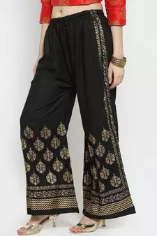 Women Flared Black Rayon Palazzo Pant Free Size