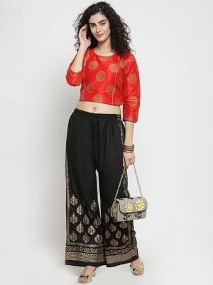 Women Flared Black Rayon Palazzo Pant Free Size 4