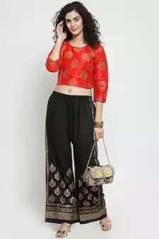 Women Flared Black Rayon Palazzo Pant Free Size