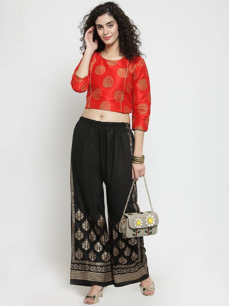 Women Flared Black Rayon Palazzo Pant Free Size