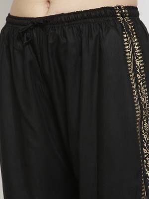 Women Flared Black Rayon Palazzo Pant Free Size 5